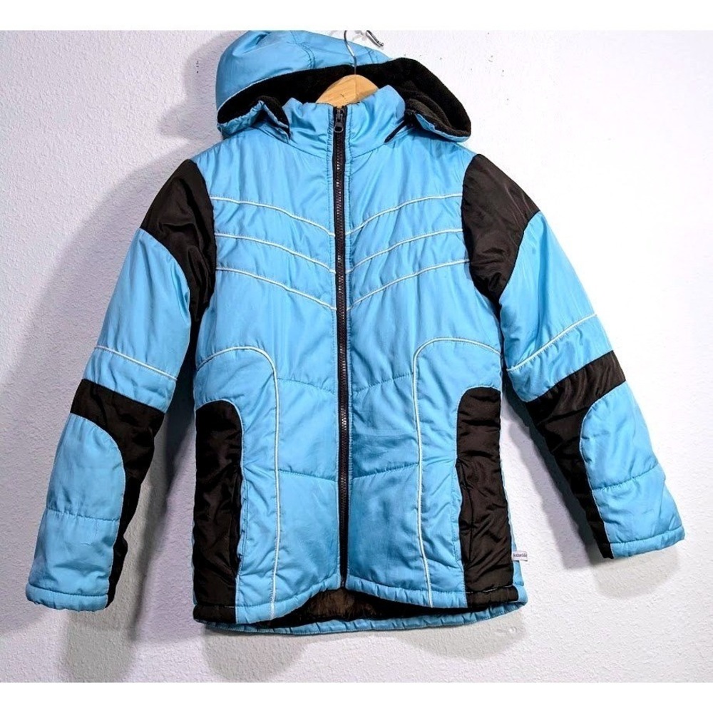 Rothschild Girls Puffer Jacket Hooded  Blue Brown Size M 10 12  Quilted‎